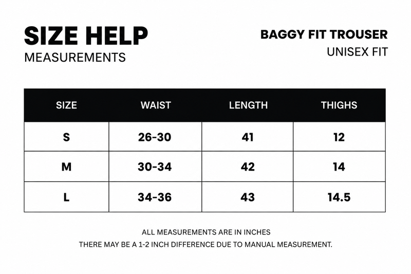 Size chart for Straight Leg Baggy Trouser